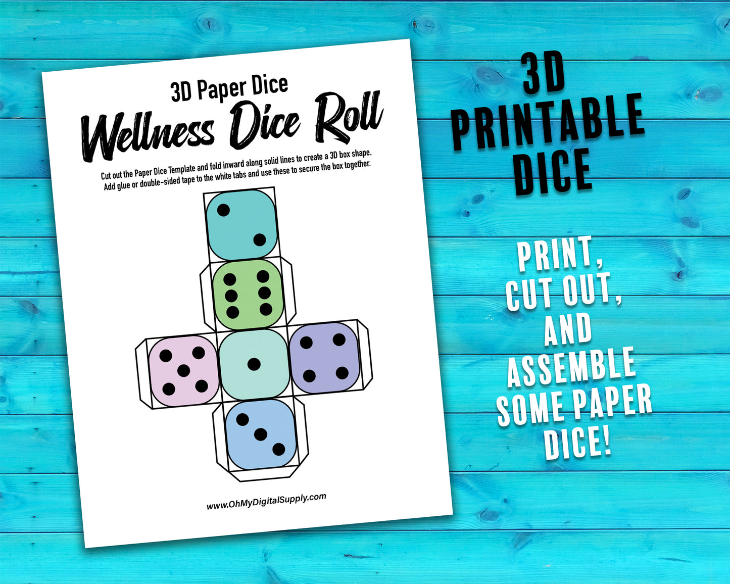 Wellness Dice Roll Printable Decision Game, Dice Roll Wellness Activity for Self Care and Physical and Mental Health