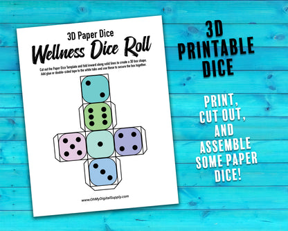 Wellness Dice Roll Printable Decision Game, Dice Roll Wellness Activity for Self Care and Physical and Mental Health