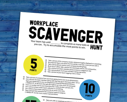 Workplace Scavenger Hunt Printable Team Building and Icebreaker Activity (Version #1)