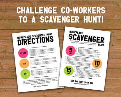 Workplace Scavenger Hunt Printable Staff Team Building Game and Icebreaker Challenge (Version #2)