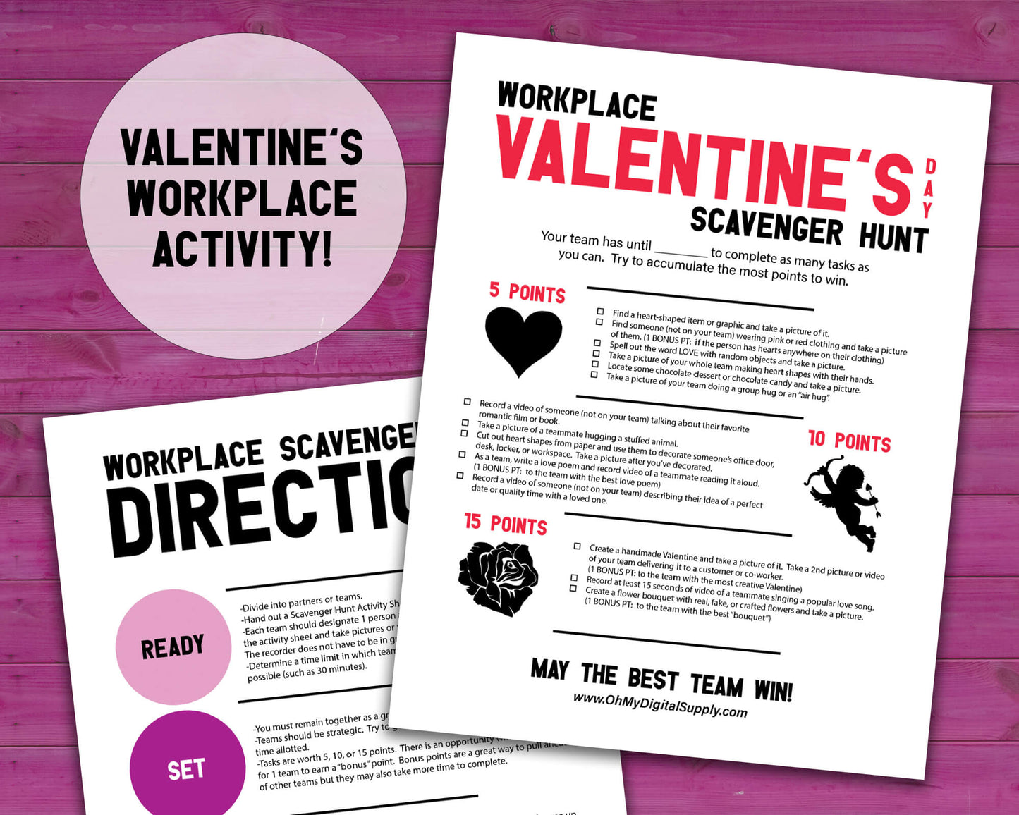 Valentine's Day Workplace Scavenger Hunt Printable Team Building Activity, Office Party Game, and Group Icebreaker
