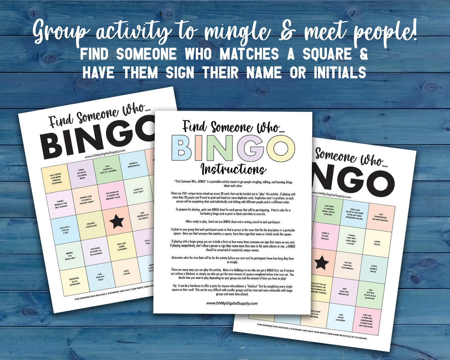 Find Someone BINGO Printable Group Icebreaker Activity, Human BINGO Get to Know You Challenge