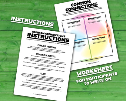 Common Connections one-on-one icebreaker activity and team-building game printable worksheet and instructions.