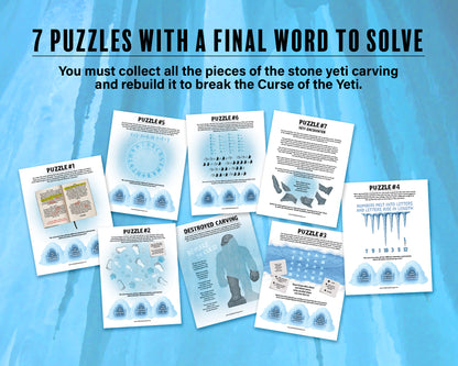 Escape Room: Curse of the Yeti, a printable team building game and icebreaker activity comprised of puzzle sheets in a printable PDF file format.