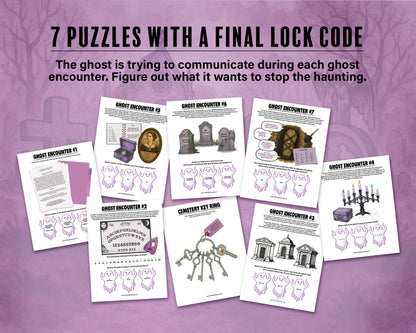 A printable Halloween escape room game called Ghost in the Graveyard with various puzzle sheets, story sheets, cemetery map, instructions, and facilitator guide all in printable PDF format. A 30 minute group activity for team-building or use as an icebreaker game.