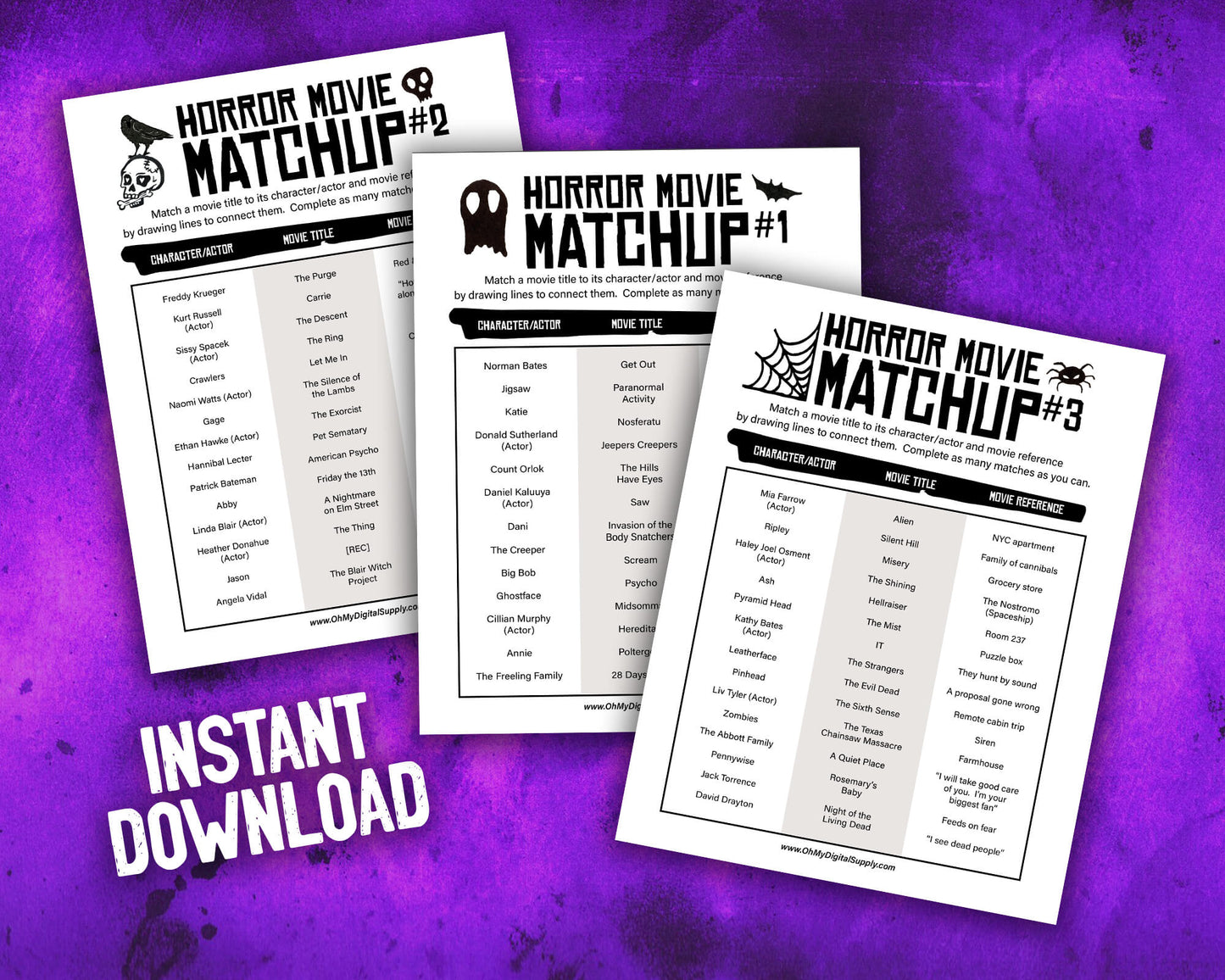 Horror Movie Matchup Printable Film Trivia Matching Game