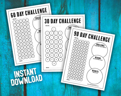 30, 60, 90 Day Challenge Habit Tracker Printable and Personal Goal Tracker Worksheet