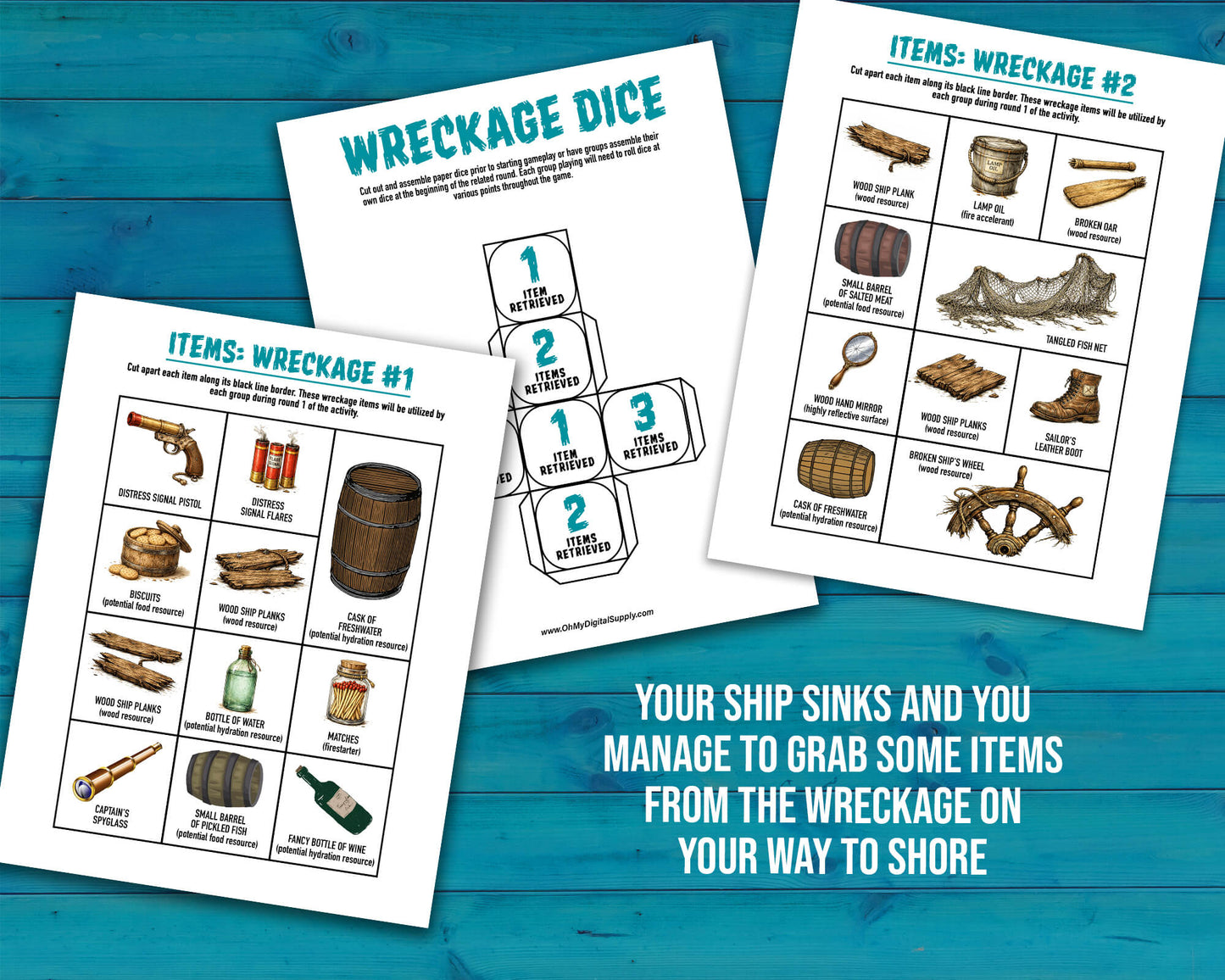 Shipwrecked printable group team building activity and icebreaker game in the form of downloadable PDF files.