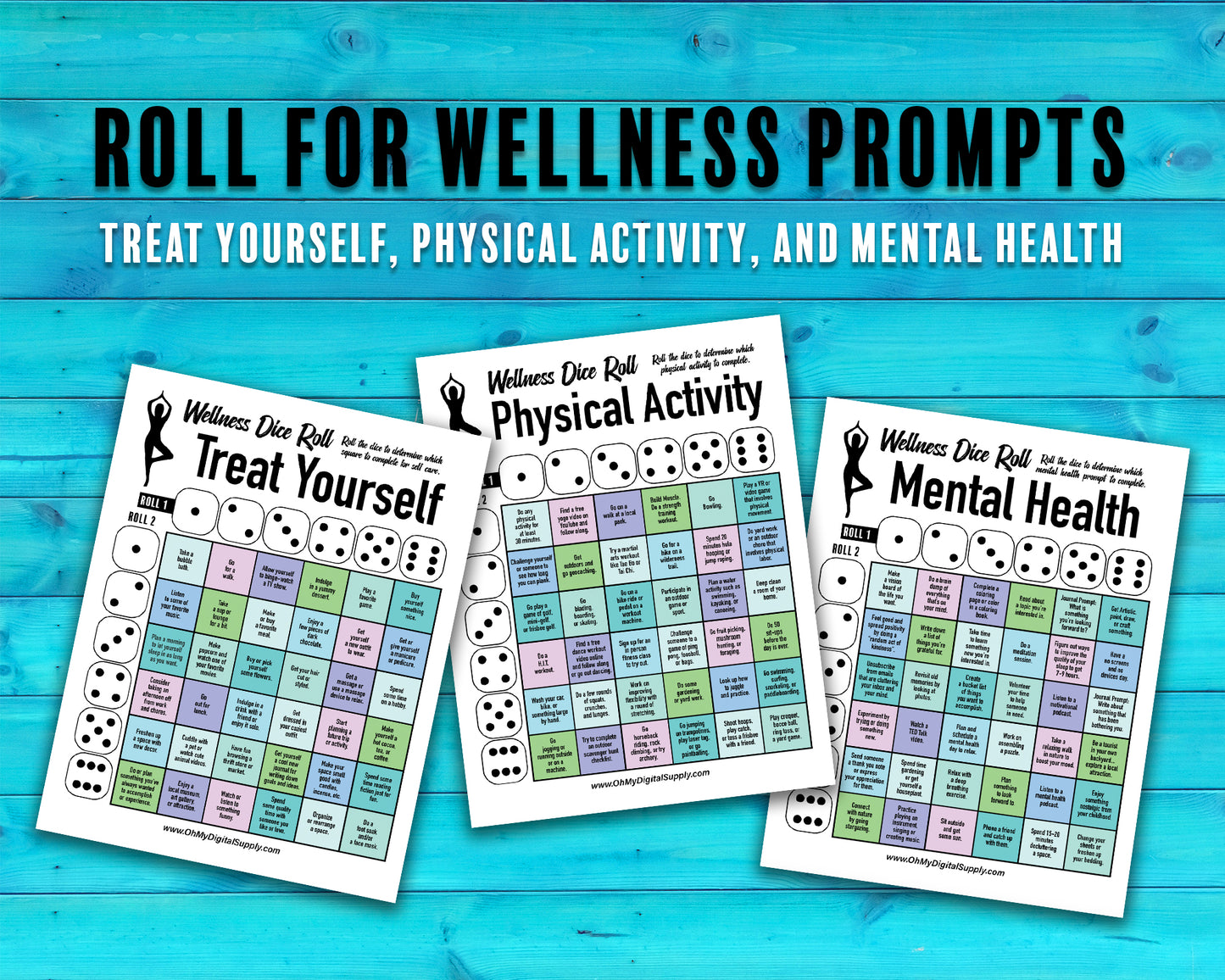 Wellness Dice Roll Printable Decision Game, Dice Roll Wellness Activity for Self Care and Physical and Mental Health