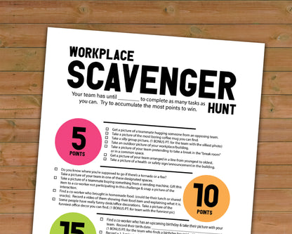 Workplace Scavenger Hunt Printable Staff Team Building Game and Icebreaker Challenge (Version #2)