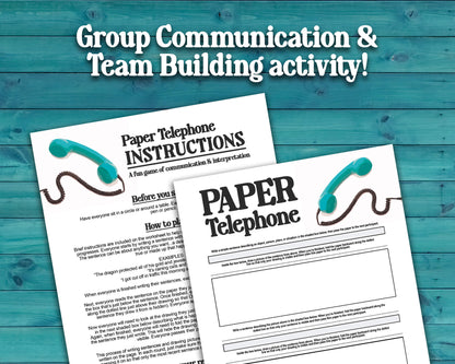 Paper Telephone printable PDF file. Team-building activity and icebreaker game that includes one worksheet and an instructions sheet.