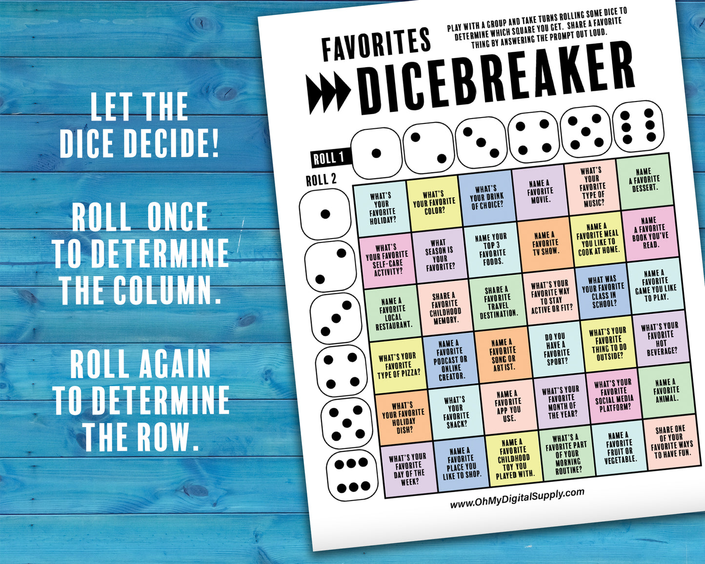 Dicebreaker Dice Roll Printable Icebreaker Questions Game, Icebreaker Group Team Building Activity