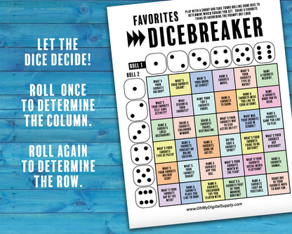 Dicebreaker Dice Roll Printable Icebreaker Questions Game, Icebreaker Group Team Building Activity