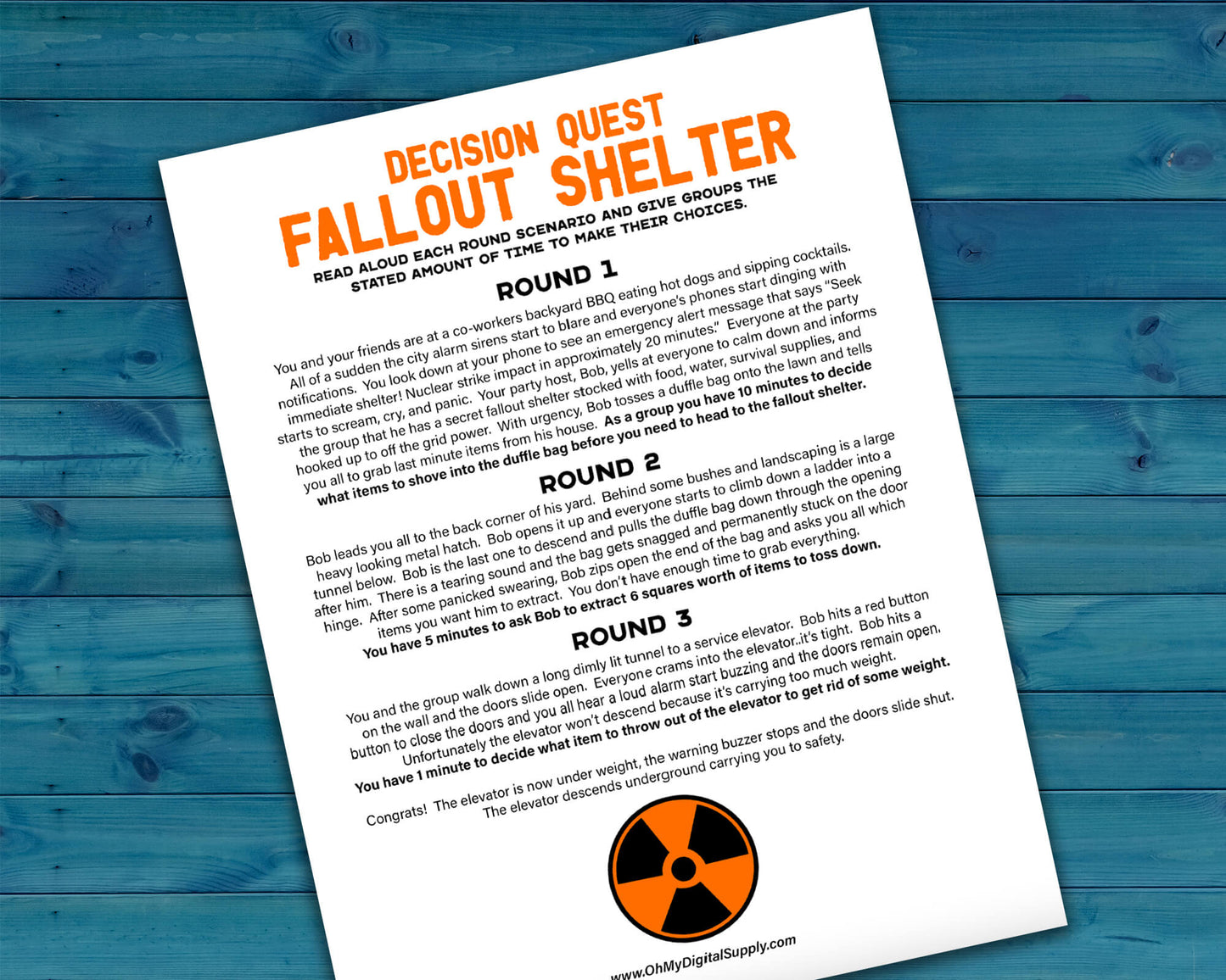 Fallout Shelter Decision Quest Group Team Building Activity and Icebreaker game.