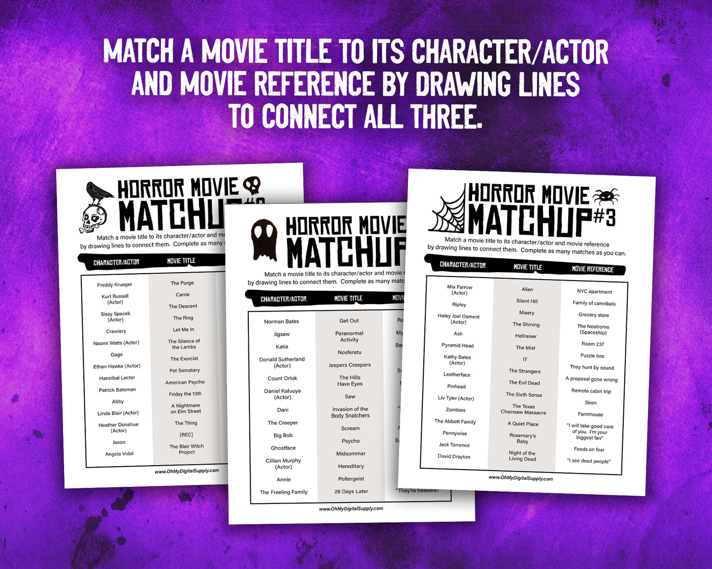 Horror Movie Matchup Printable Film Trivia Matching Game