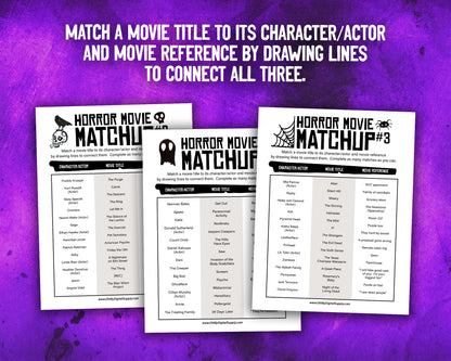 Horror Movie Matchup Printable Film Trivia Matching Game