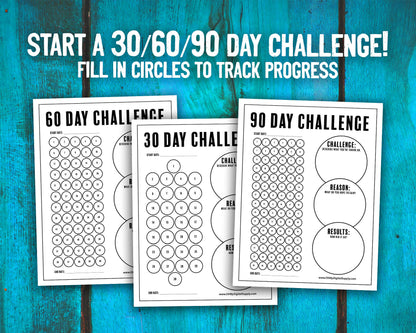 30, 60, 90 Day Challenge Habit Tracker Printable and Personal Goal Tracker Worksheet