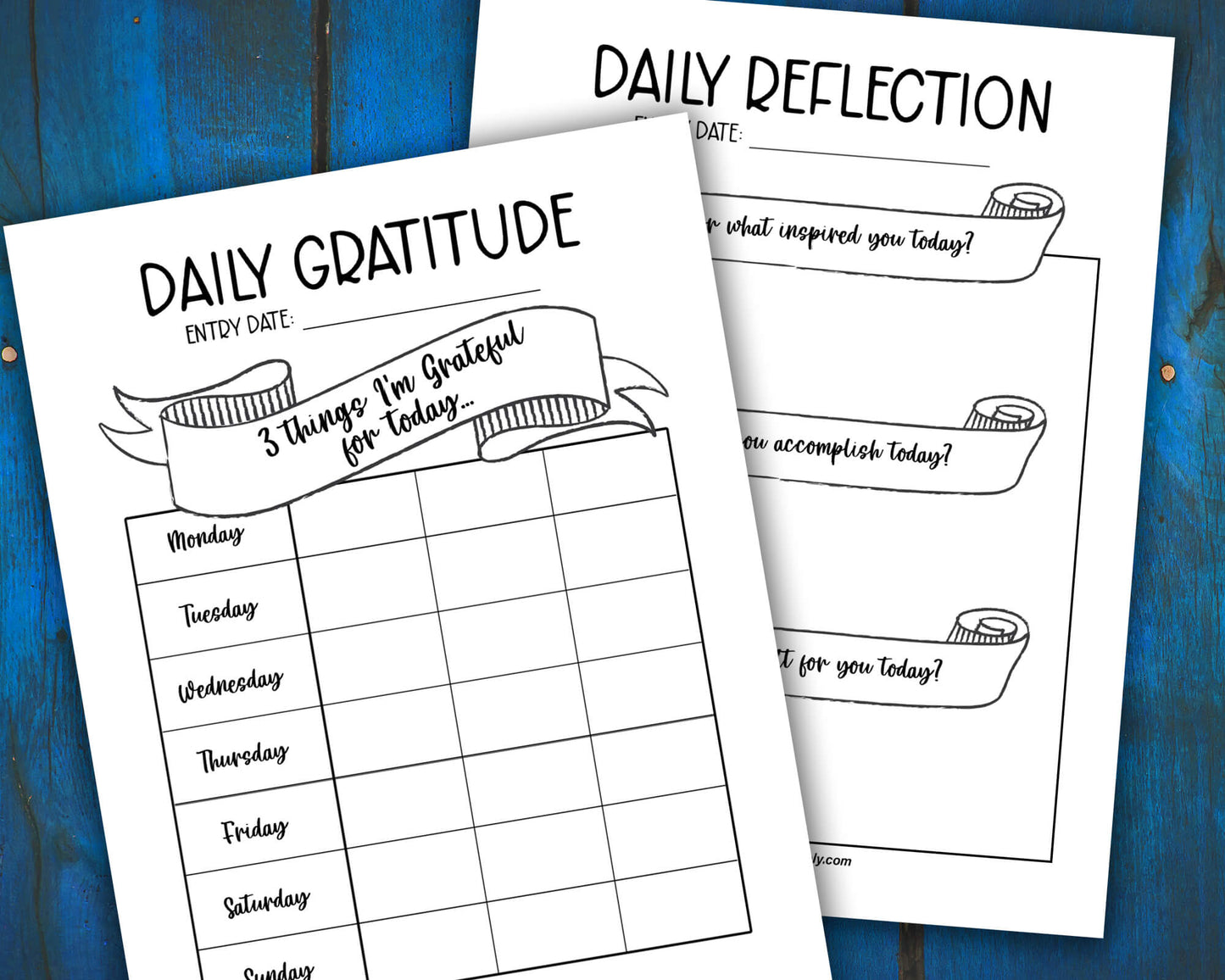 Habit Tracker, Daily Gratitude Chart, and Reflection Prompts Printables for Wellness Journaling