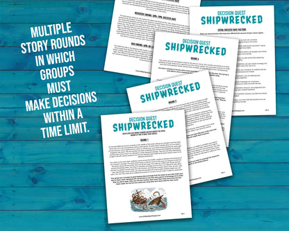 Shipwrecked printable group team building activity and icebreaker game in the form of downloadable PDF files.