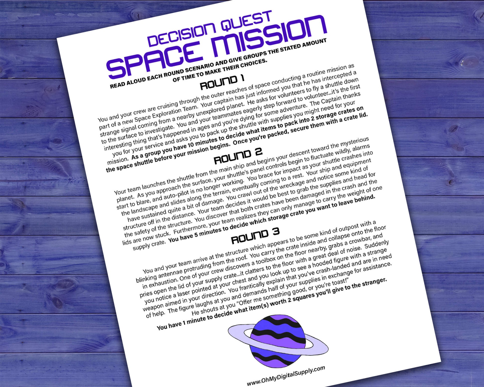 Space Mission Decision Quest Group Team Building Activity and Icebreaker game.