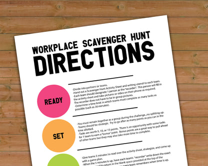 Workplace Scavenger Hunt Printable Staff Team Building Game and Icebreaker Challenge (Version #2)