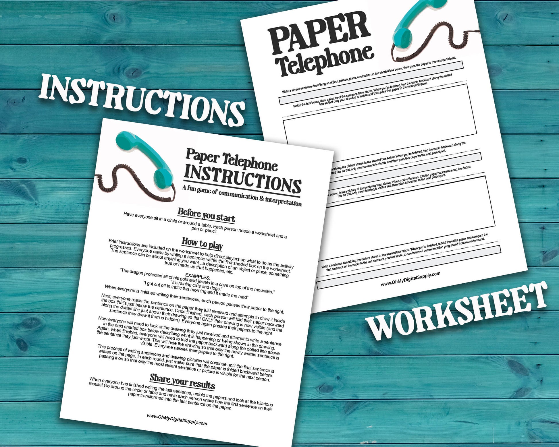 Paper Telephone printable PDF file. Team-building activity and icebreaker game that includes one worksheet and an instructions sheet.