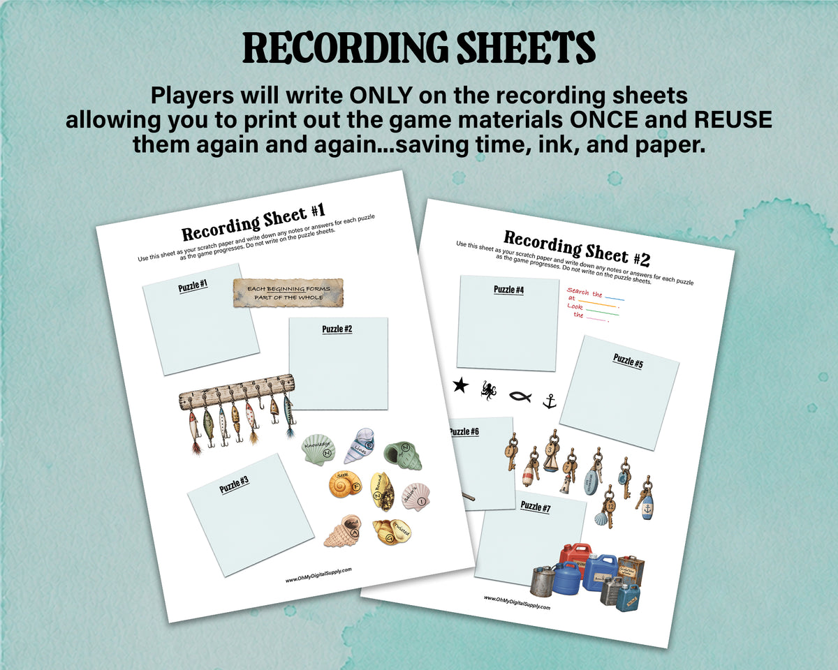A printable escape room puzzle game called Brinewater Bay with various puzzle sheets, story sheets, instructions, and facilitator guide all in printable PDF format. A 30 minute group activity for team-building or use as an icebreaker game.