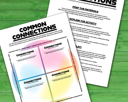 Common Connections one-on-one icebreaker activity and team-building game printable worksheet and instructions.