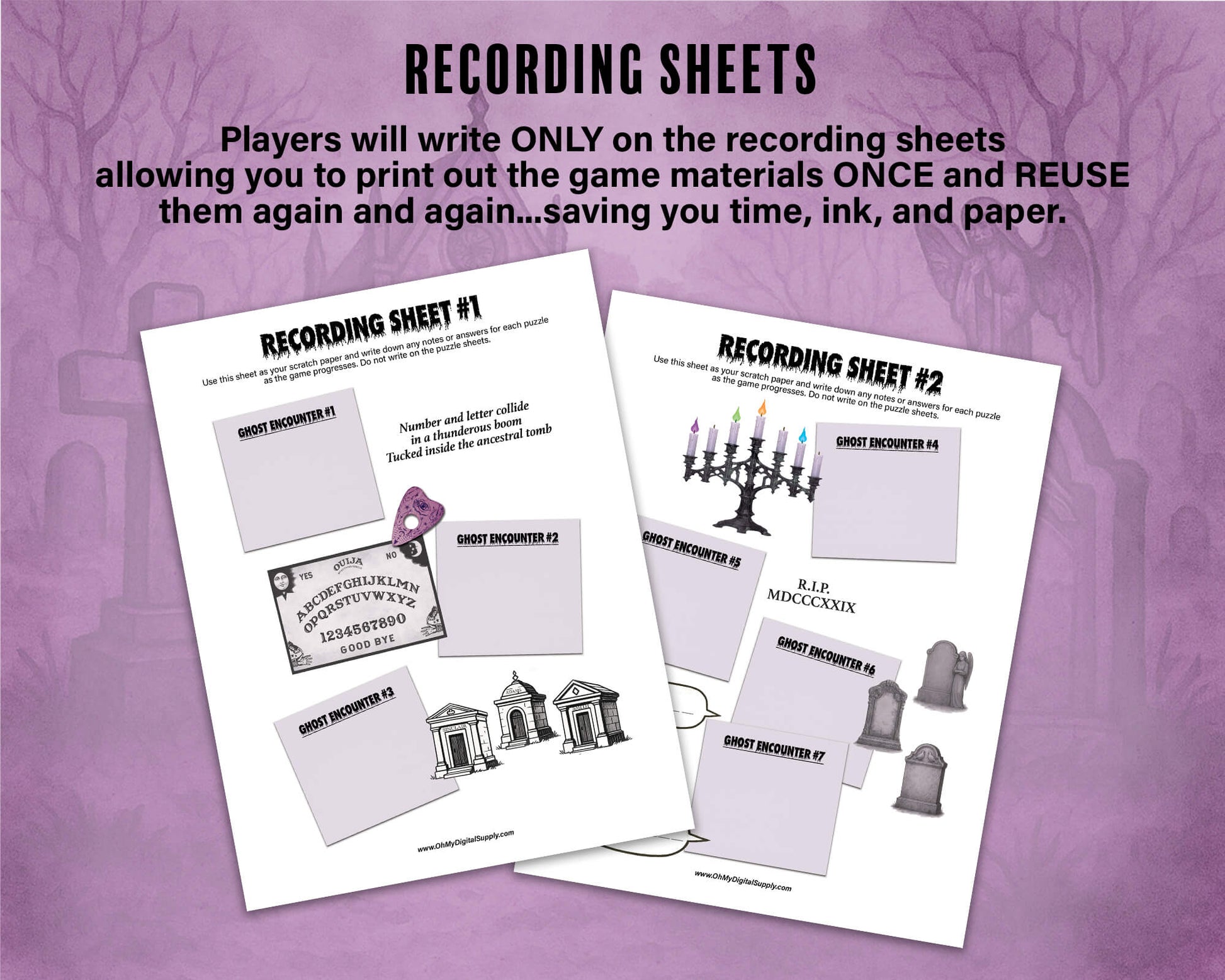 A printable Halloween escape room game called Ghost in the Graveyard with various puzzle sheets, story sheets, cemetery map, instructions, and facilitator guide all in printable PDF format. A 30 minute group activity for team-building or use as an icebreaker game.