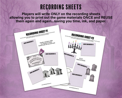 A printable Halloween escape room game called Ghost in the Graveyard with various puzzle sheets, story sheets, cemetery map, instructions, and facilitator guide all in printable PDF format. A 30 minute group activity for team-building or use as an icebreaker game.