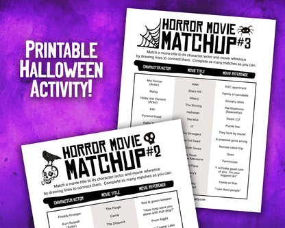 Horror Movie Matchup Printable Film Trivia Matching Game