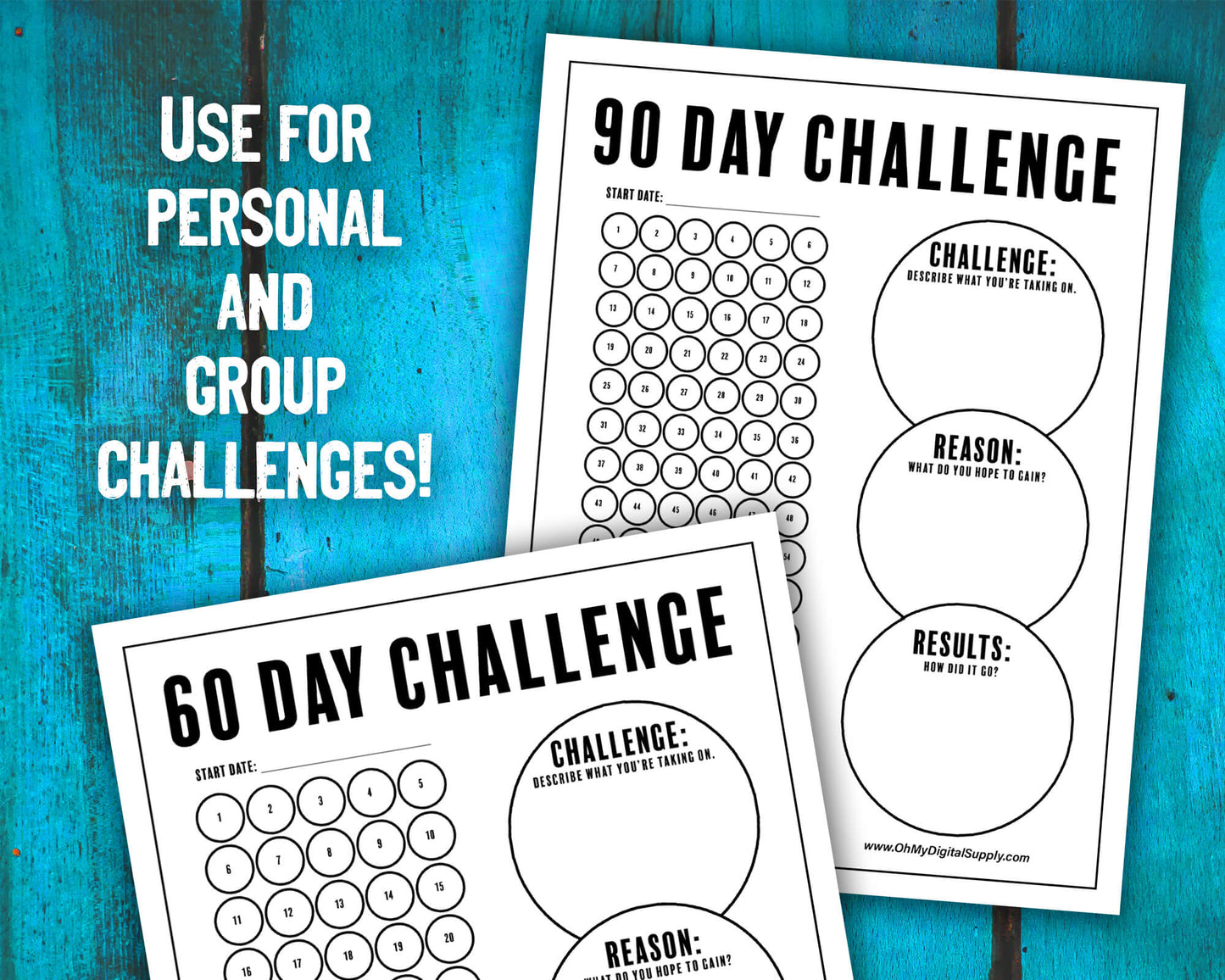 30, 60, 90 Day Challenge Habit Tracker Printable and Personal Goal Tracker Worksheet