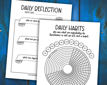 Habit Tracker, Daily Gratitude Chart, and Reflection Prompts Printables for Wellness Journaling