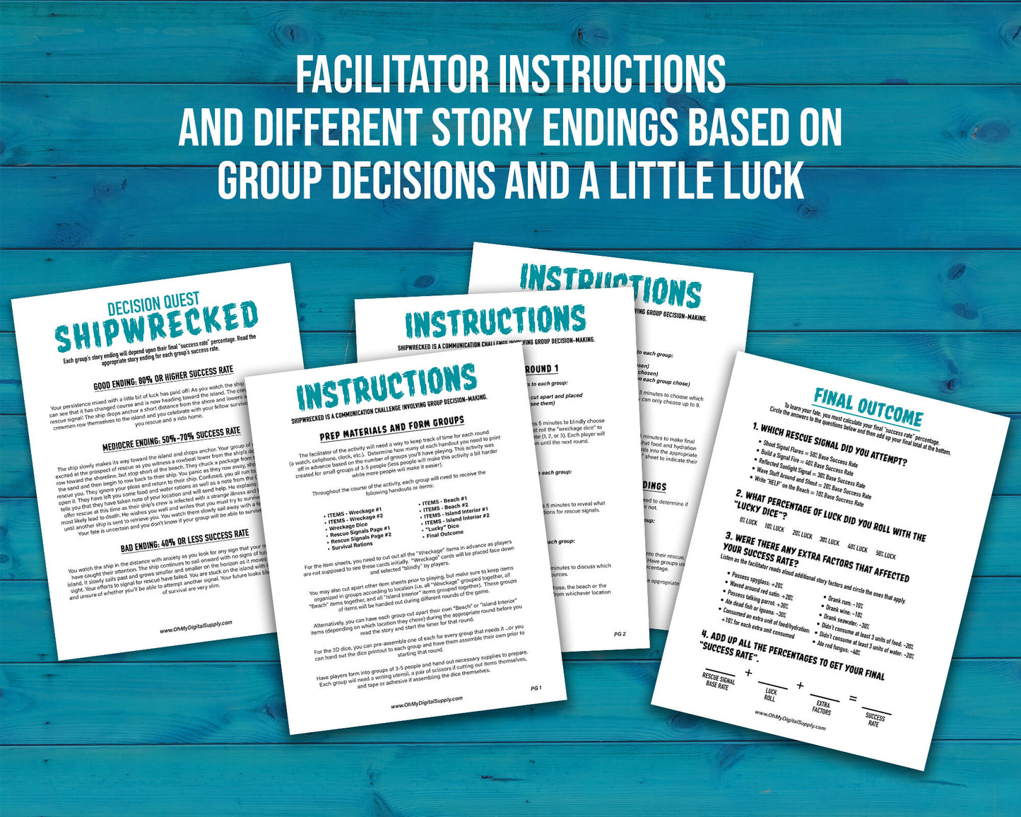 Shipwrecked printable group team building activity and icebreaker game in the form of downloadable PDF files.