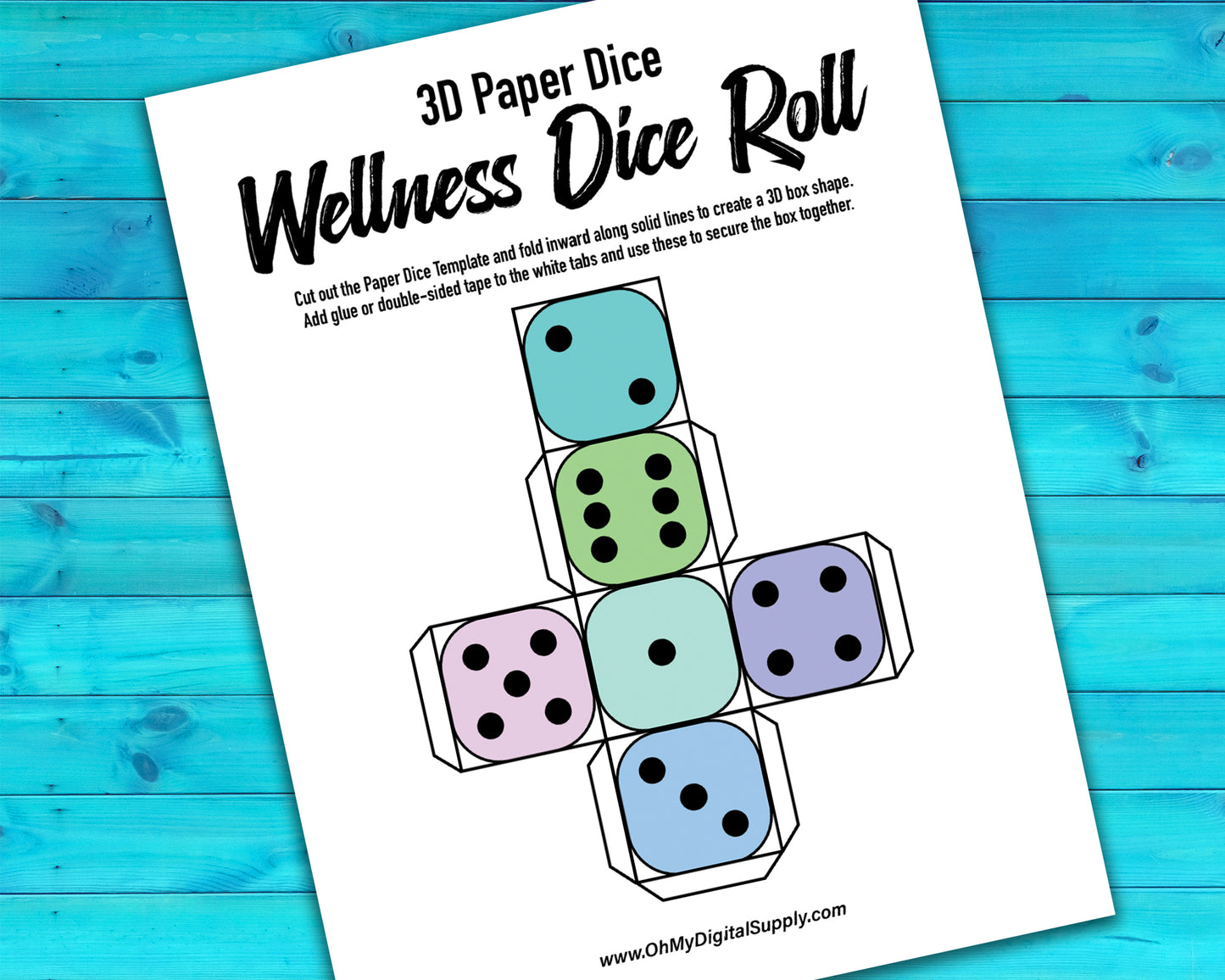 Wellness Dice Roll Printable Decision Game, Dice Roll Wellness Activity for Self Care and Physical and Mental Health