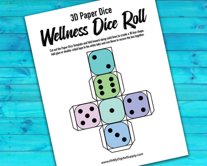 Wellness Dice Roll Printable Decision Game, Dice Roll Wellness Activity for Self Care and Physical and Mental Health