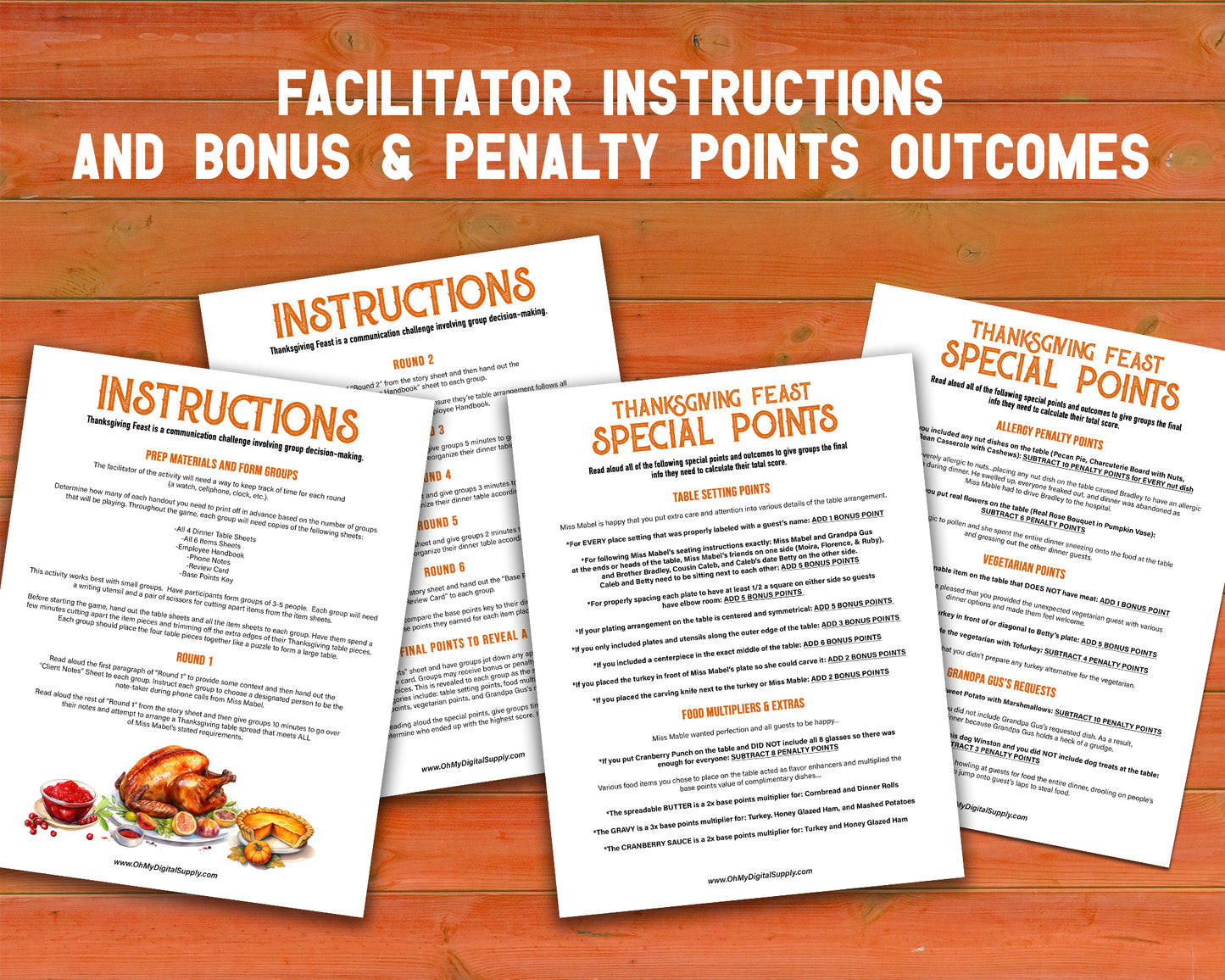 Try out this fun fall seasonal Thanksgiving Feast group team building activity to get co-workers or friends communicating and making decisions against the clock.  This is a great group activity for around November and Autumn.