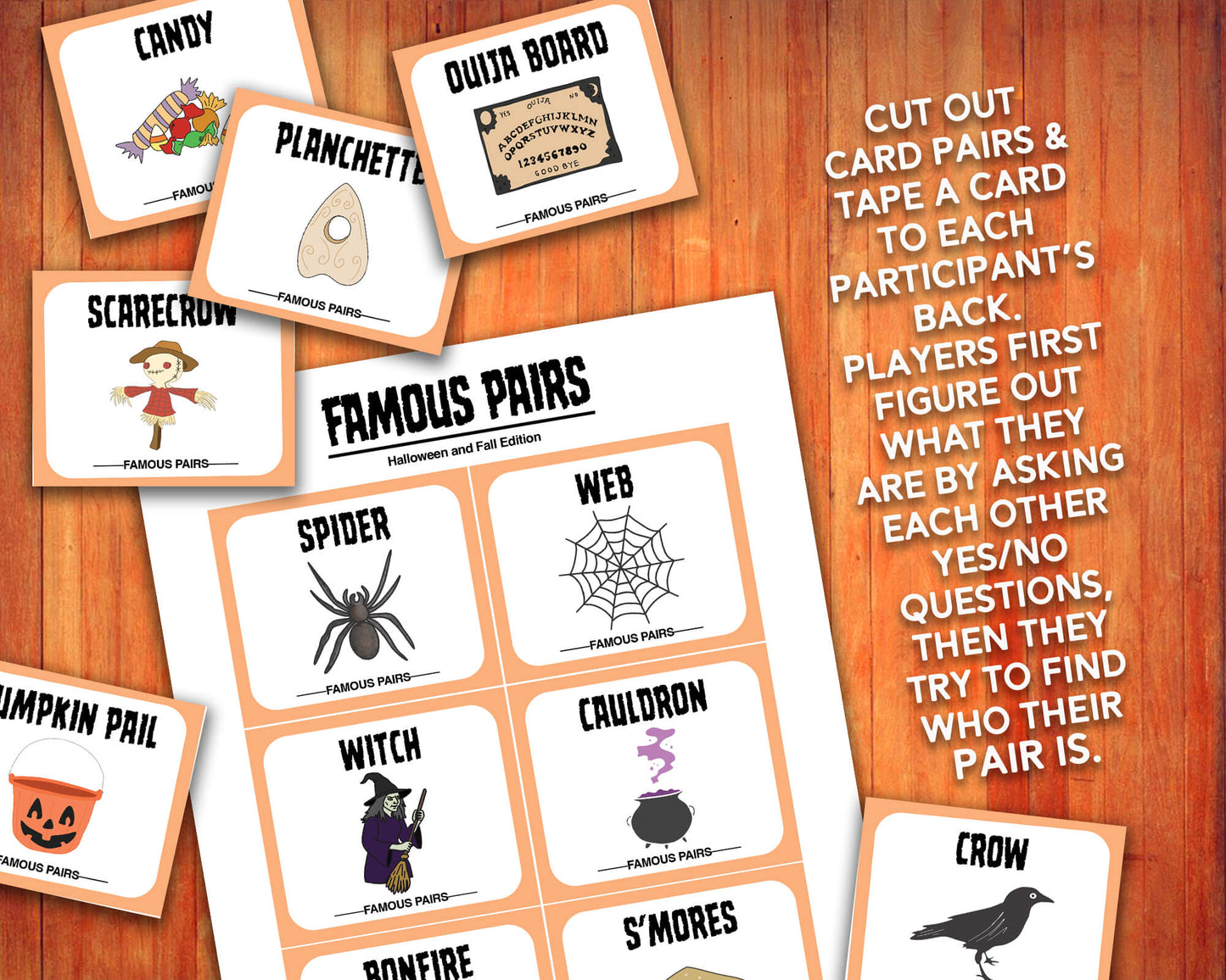 Famous Pairs Halloween & Fall group team building game and icebreaker activity. A digital PDF download containing instructions to play the game and Famous Pairs cards.