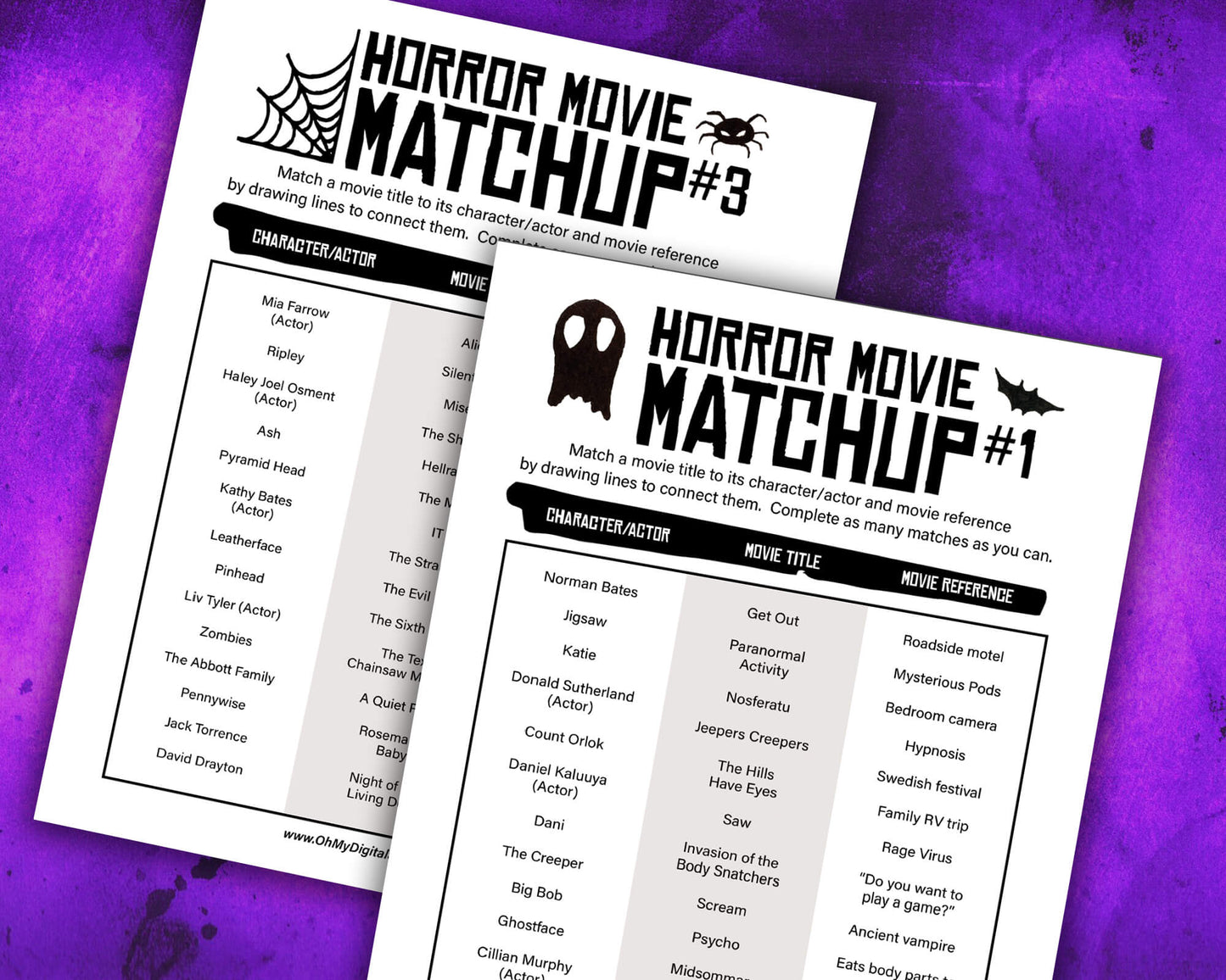 Horror Movie Matchup Printable Film Trivia Matching Game