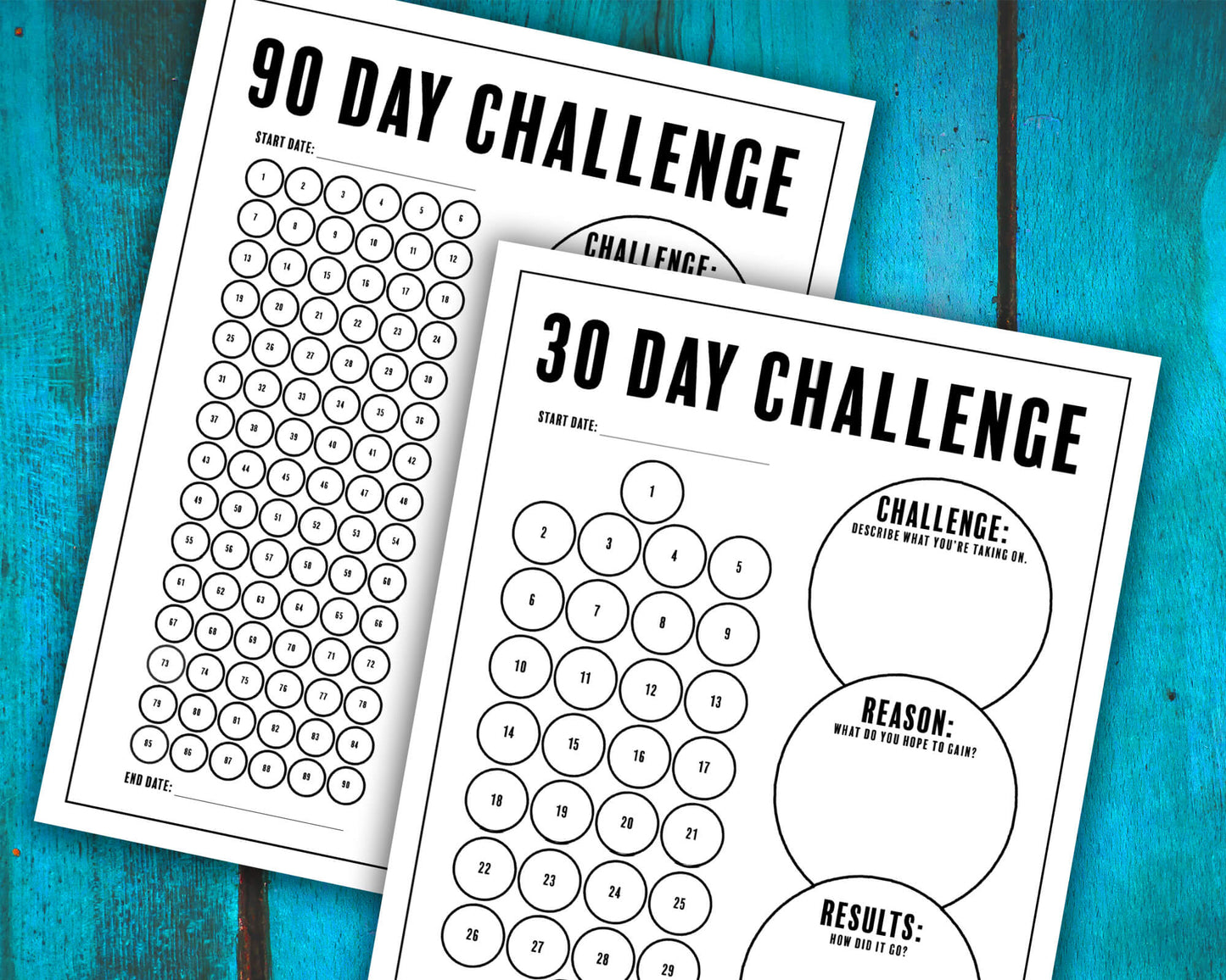 30, 60, 90 Day Challenge Habit Tracker Printable and Personal Goal Tracker Worksheet