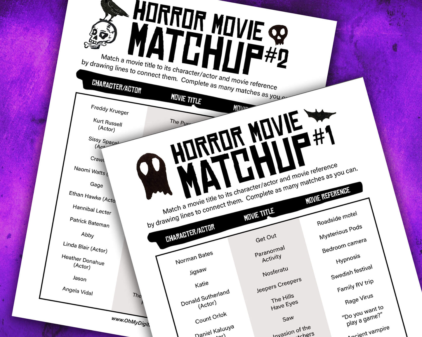 Horror Movie Matchup Printable Film Trivia Matching Game