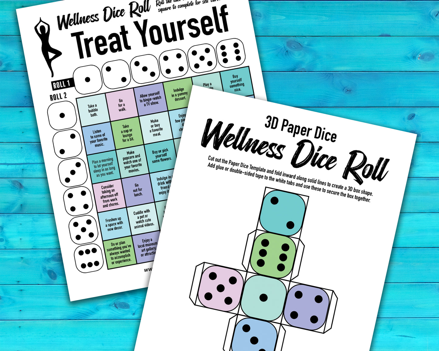 Wellness Dice Roll Printable Decision Game, Dice Roll Wellness Activity for Self Care and Physical and Mental Health