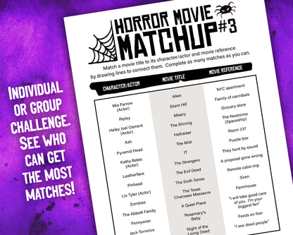 Horror Movie Matchup Printable Film Trivia Matching Game