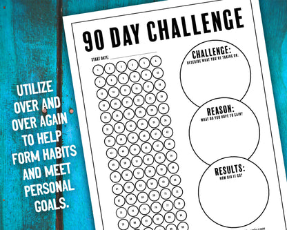 30, 60, 90 Day Challenge Habit Tracker Printable and Personal Goal Tracker Worksheet