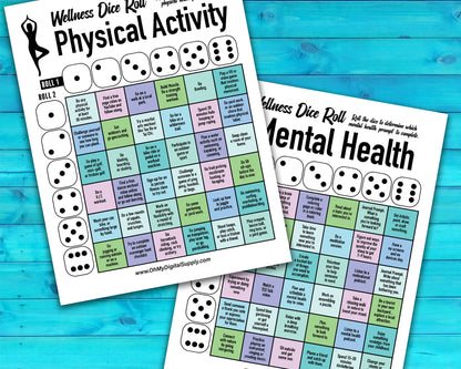 Wellness Dice Roll Printable Decision Game, Dice Roll Wellness Activity for Self Care and Physical and Mental Health