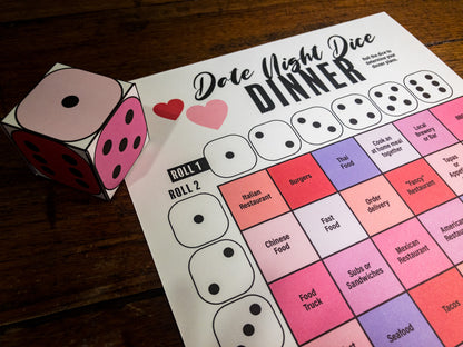 Date Night Dice Roll Printable Decision Maker Game, Decision Dice Game, Date Night Decider