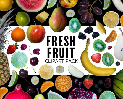 Fresh Fruit Clipart Pack with Real Fruit PNG Graphics for Commercial Use