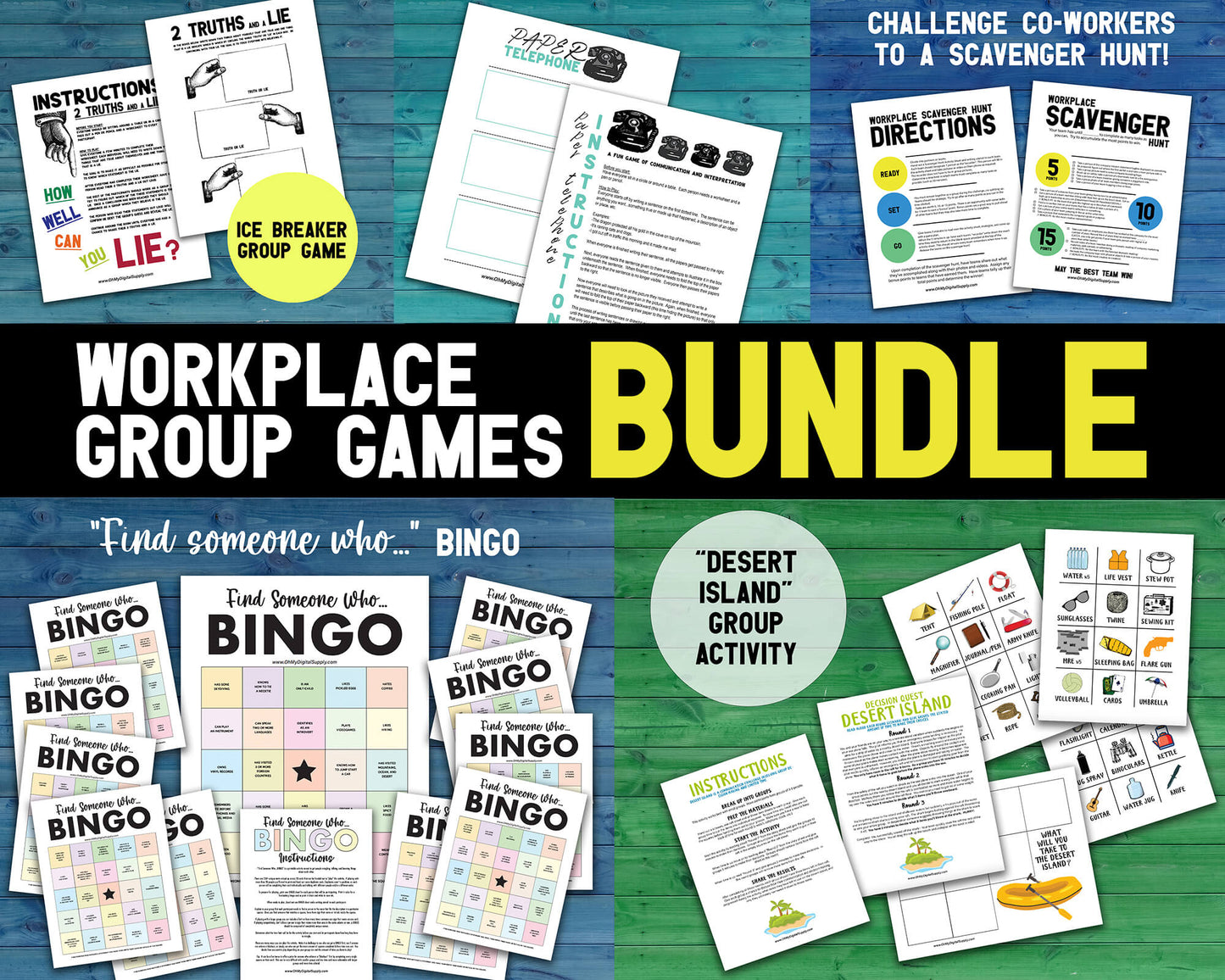 Workplace Group Games BUNDLE of Printable Team Building Activities & Staff Icebreaker Games