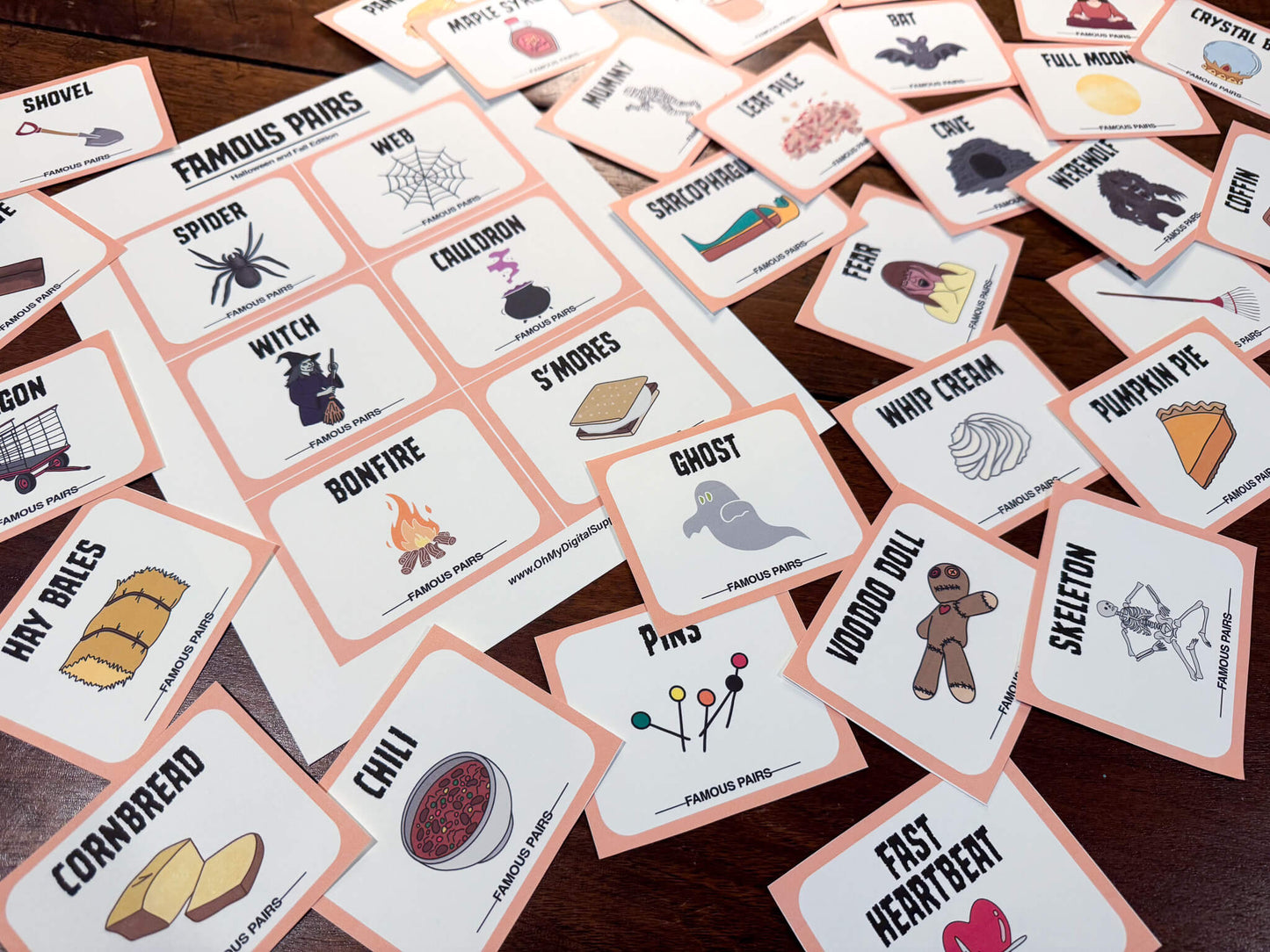 Famous Pairs Halloween & Fall group team building game and icebreaker activity. A digital PDF download containing instructions to play the game and Famous Pairs cards.