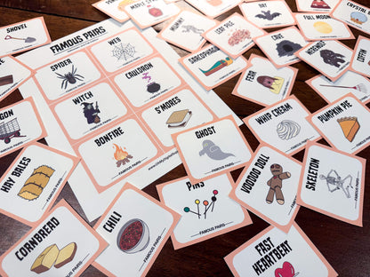 Famous Pairs Halloween & Fall group team building game and icebreaker activity. A digital PDF download containing instructions to play the game and Famous Pairs cards.